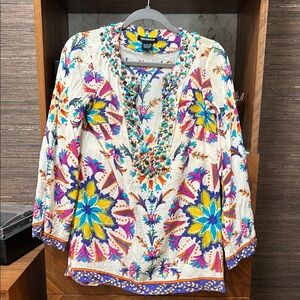 Quotation Blue and Yellow Graphic  silk Tunic